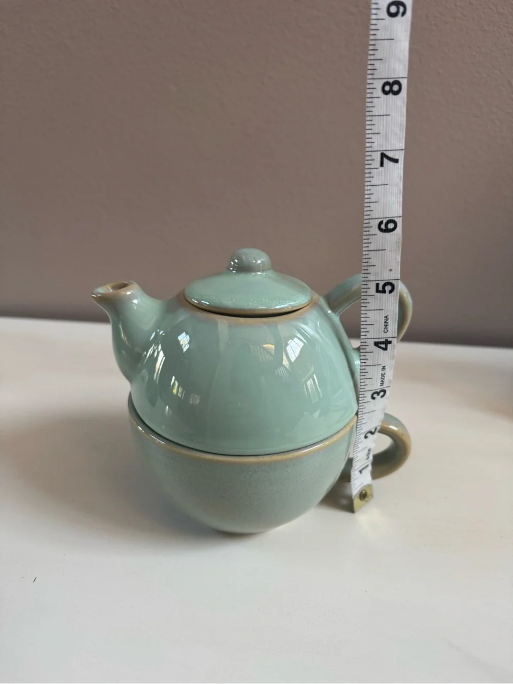 Pier 1 stoneware Teapot Mug Set in Seafoam Green vintage